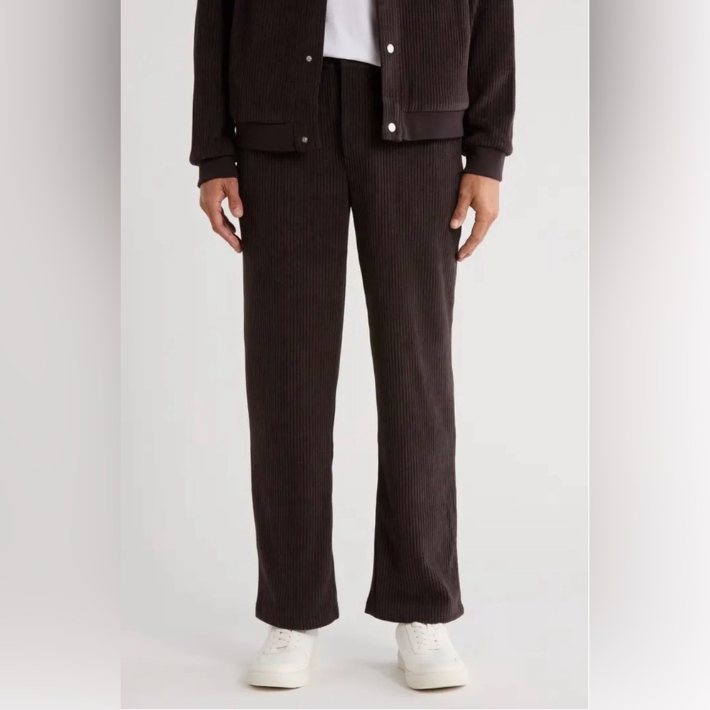 Jason Wu Corduroy Velour Pants Mens S/P Black Ribbed Stretch Straight Leg 30x30